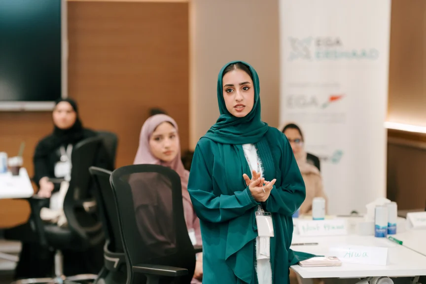 Ershaad Mentorship Programme participant standing at an EGA workshop