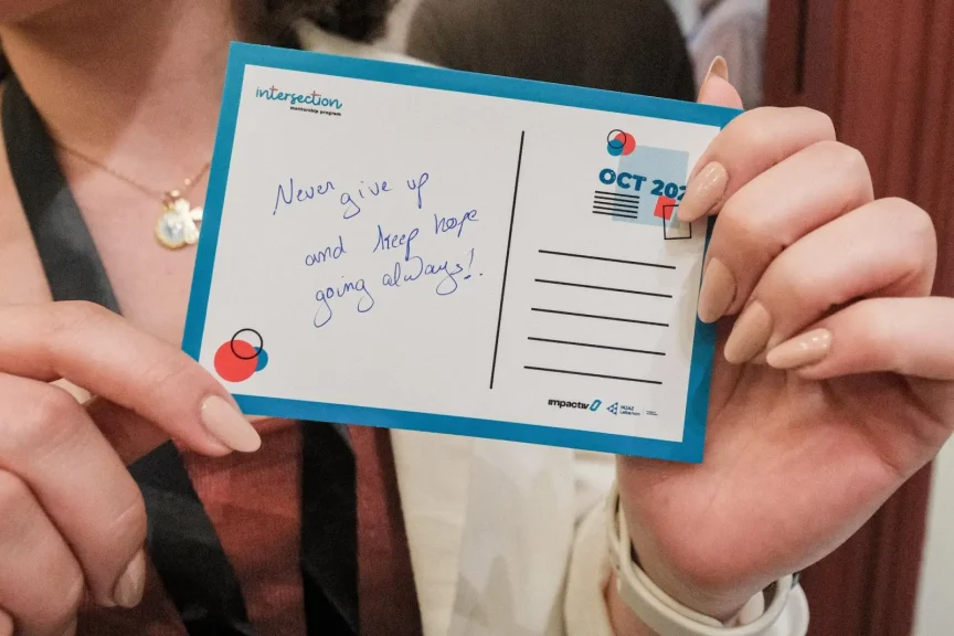 Handwritten postcard from the Intersection program community letter exchange